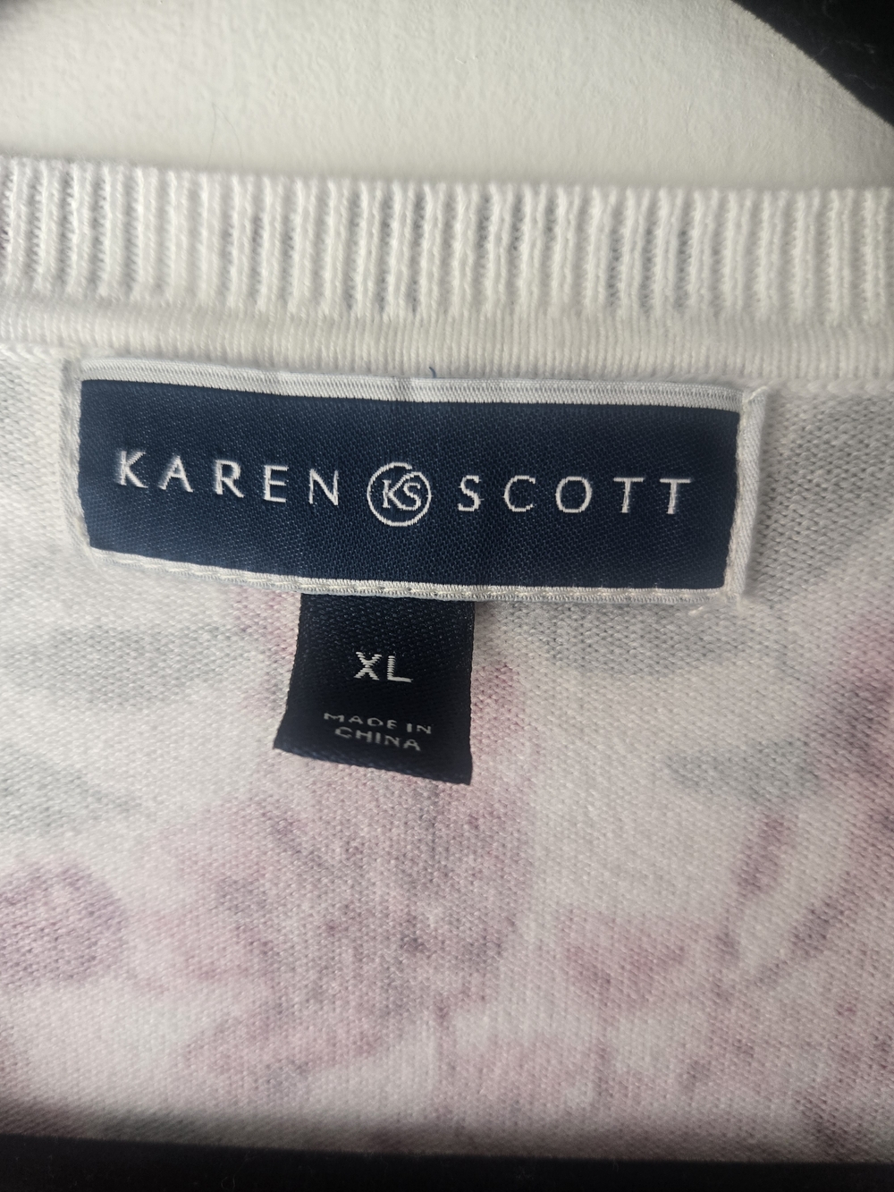 Karen Scott White Cardigan with Pink Floral Border-Size X Large - Picture 3 of 11